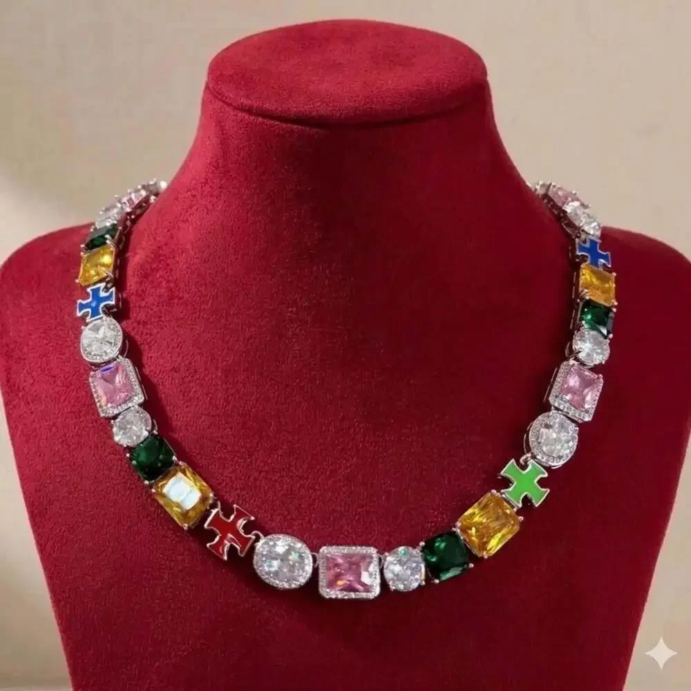 Multicolor Gemstone Tennis Necklace 20 Inch